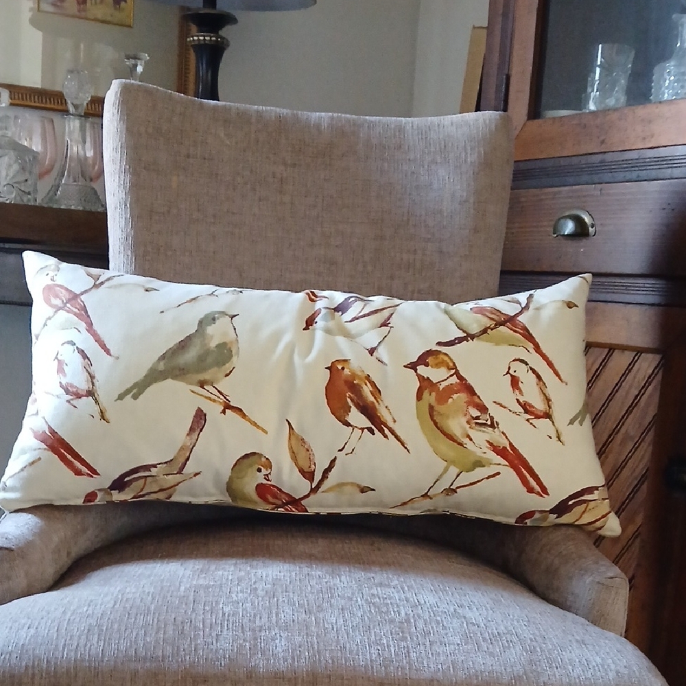 Bird Print Decorative Down Filled Pillow 26"x12"